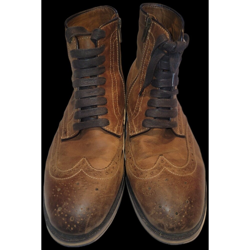 Blake McKay Men's Brown Leather Wingtip Brogue Ankle Boots Round Toe 9.5
